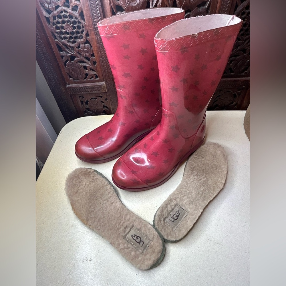 UGG Raana Rubber Rain Waterproof Pink Stars Size Youth 1